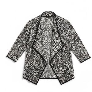 Leopard Snowy Black White Open Front Drape Sweater CardiCoat Snow Leopard NEW